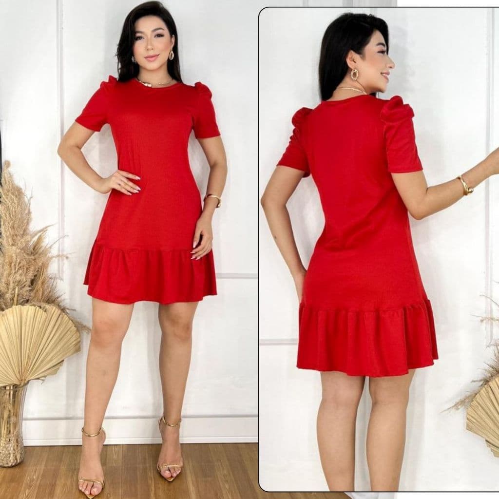 Vestido Feminino De Manguinha Casual Malha Canelada Elegante Confortável Soltinho Manga Curta Tendência