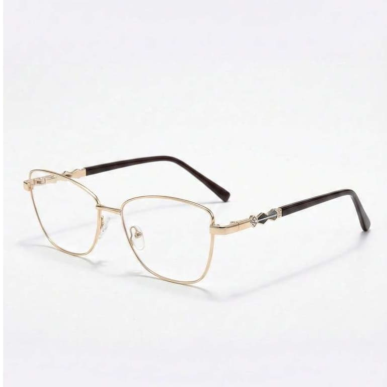 Armação de Óculos de Metal Feminino Luxo com Detalhe em Pedraria - Estilo Sofisticado para Lente de Grau ou Descanso