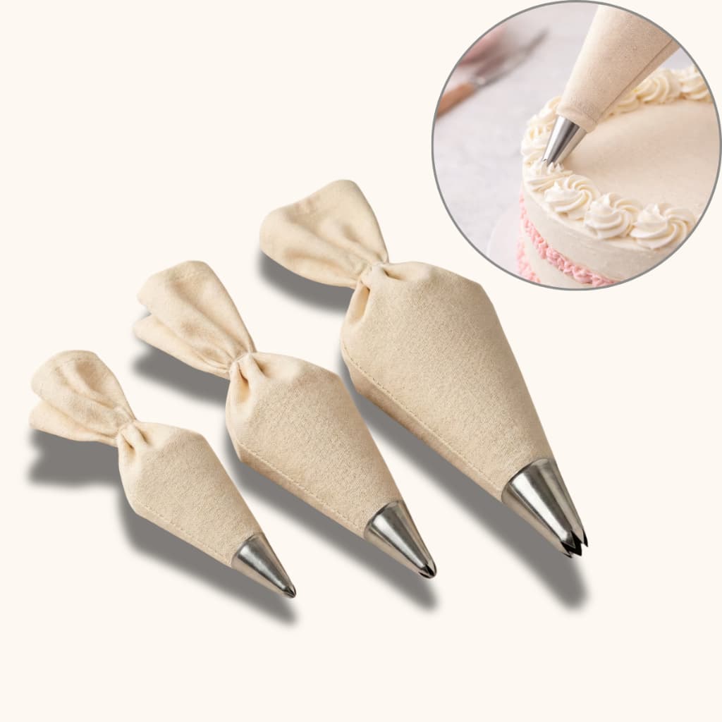 Kit Saco Manga Confeitar Lona Algodao 3 Peças P M G Profissional Bege Cru