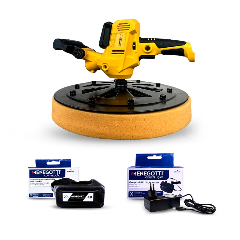 Kit Desempenadeira Elétrica a Bateria Menegotti MDE MDI 20V Brushless C/ Bateria Massa Reboco Gesso