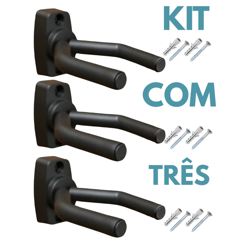 Kit 3 suportes de parede para violao guitarra Preto Espuma EVA Anti Risco + Buchas e parafusos