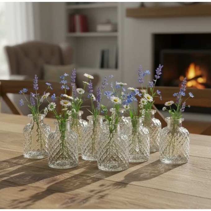 Kit 10 Mini Vasos em Vidro Releve Decorativo Mesa Posta Lembrancinhas