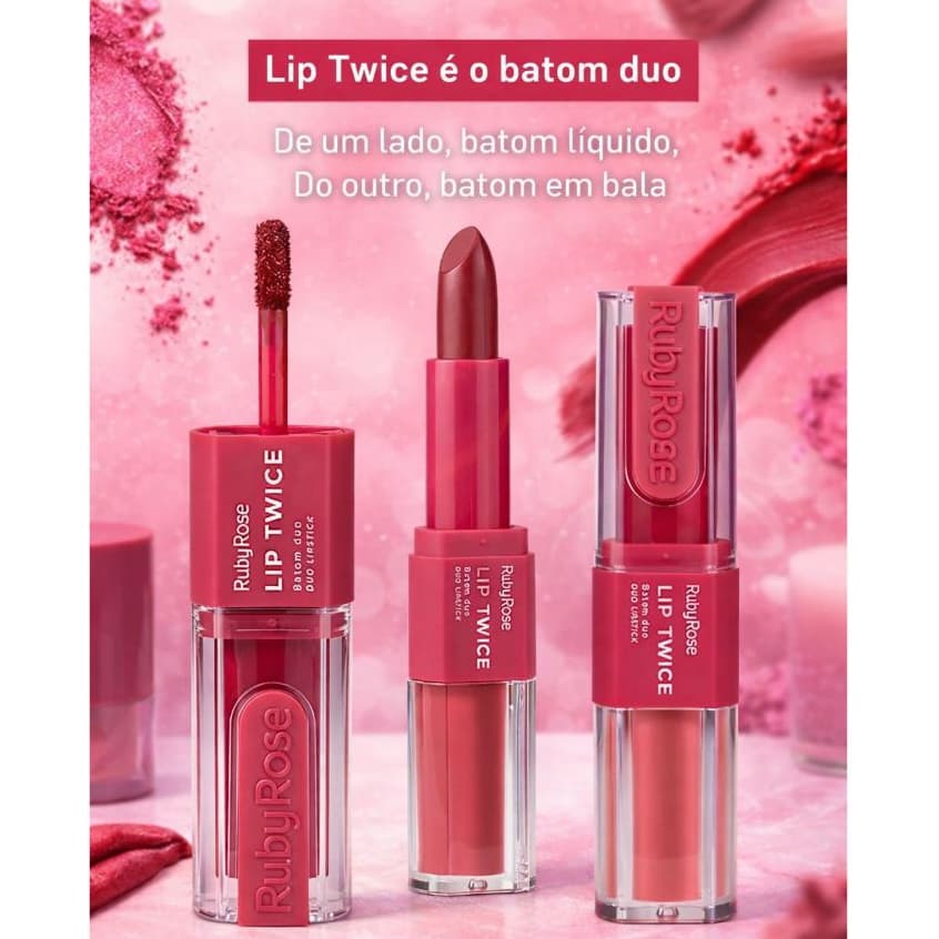 Batom Duo Lip Twice Ruby Rose Batom Líquido Batom em Bala Super Cremoso