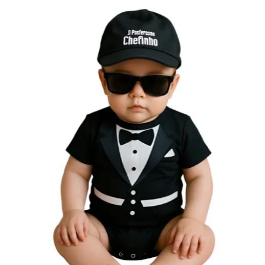 Body Bebe Infantil Mesversario Fantasia Conjunto Luxo MeninoTematico Poderoso Chefinho
