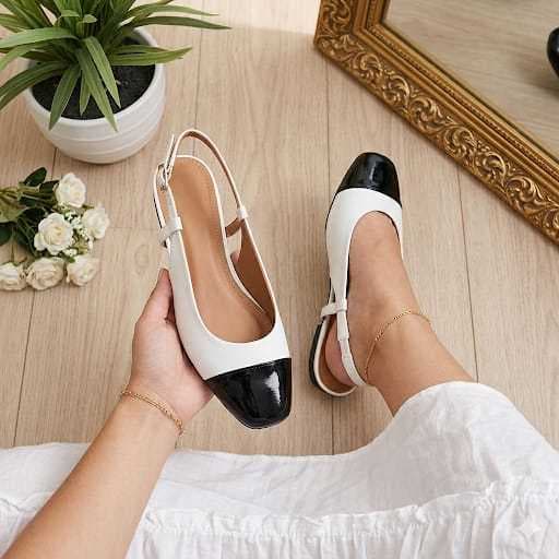Sapatilha Feminina Confortável Luxo Elegante Sapato Feminino Slingback Mocassim Bico Quadrado