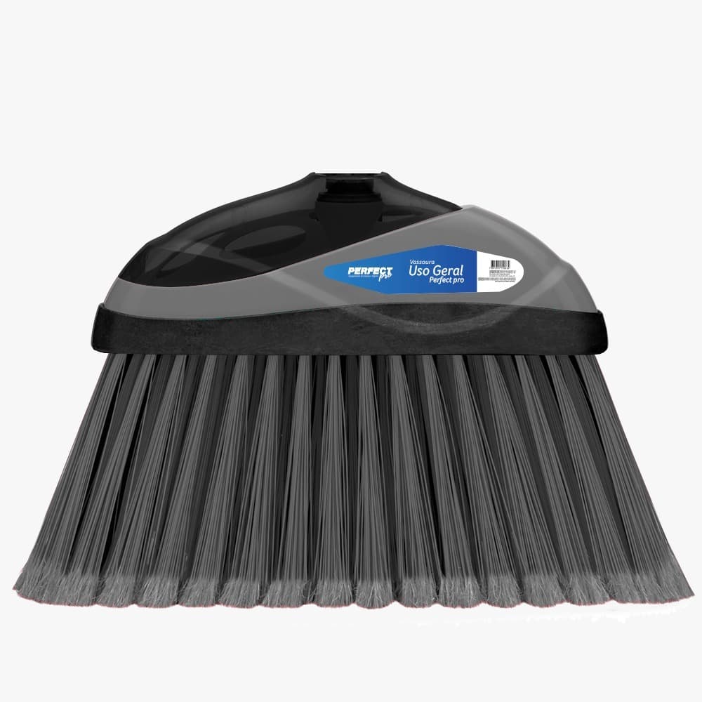 Vassoura Multiuso Sem Cabo Preta Cerdas Cruzadas e Plumadas Limpeza Interno Externo Perfect Pro