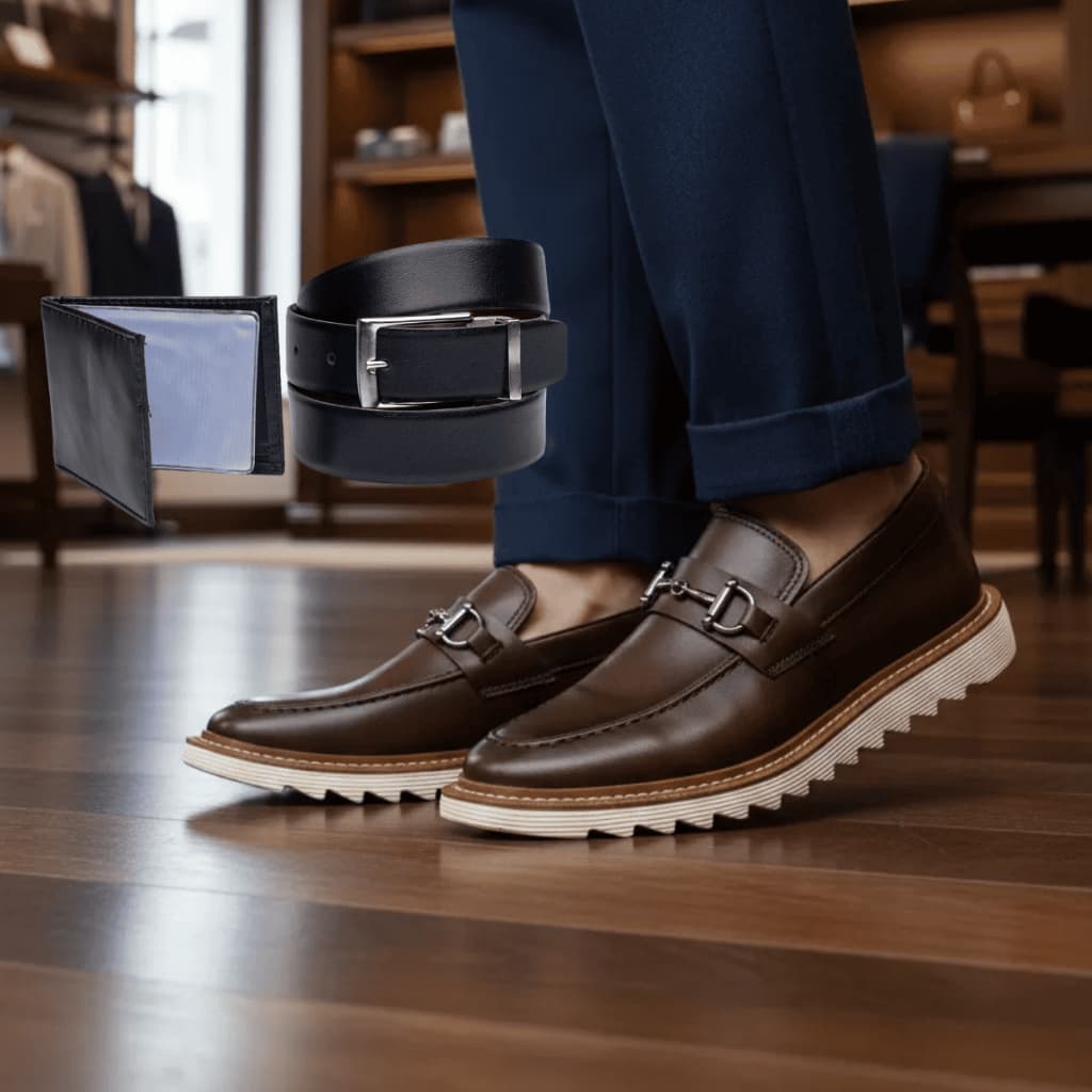 Sapato Masculino + Cinto e Carteira Dublin Oxford Tratorado Social Mocassim Casual Moderno Festa