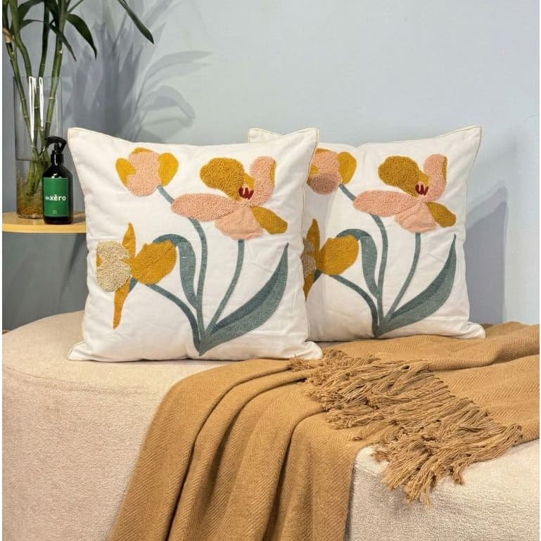 Kit Capa de Almofada 45x45 Bordada Floral Decorativa Moderna para Sala e Sofá