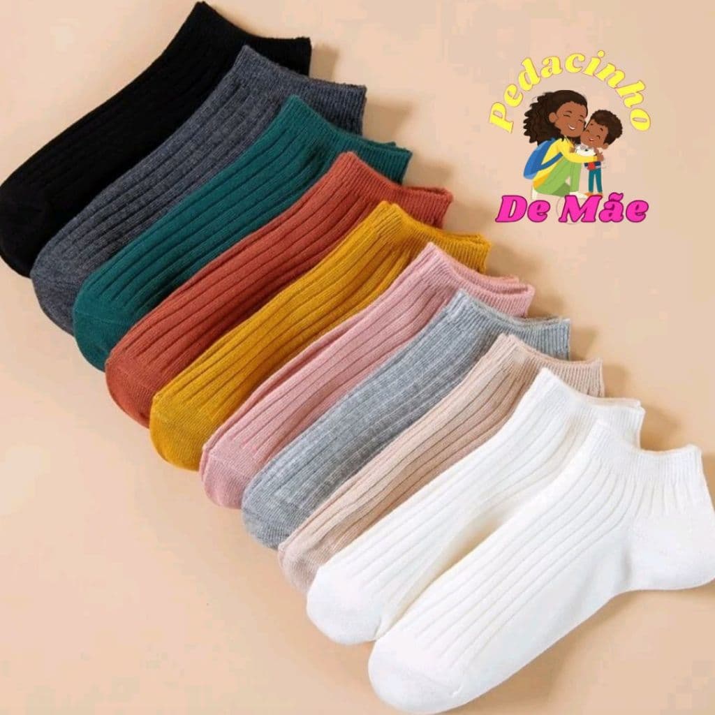 Kit 2 Pares Meias Criança e Adulto Sapatilha Invisível Detalhe Unisex