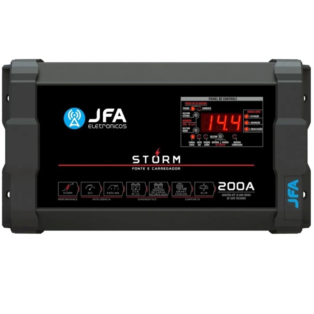 Fonte Carregador 200A Monovolt 220V Storm JFA Som Automotivo Smart Cooler