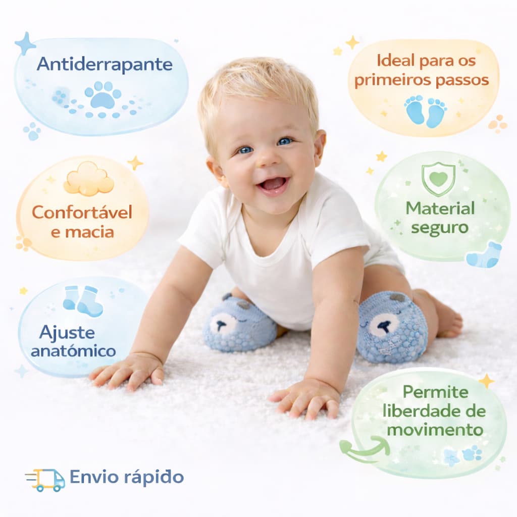 Joelheira Bebe Engatinhar Antiderrapante Buba Infantil Protetor de Joelho Vários Modelos