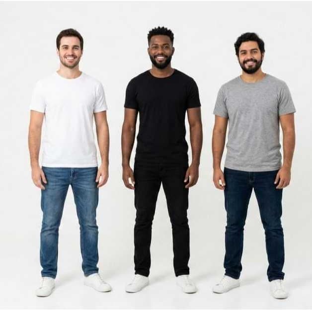 Kit 3 Camisa Masculina Preto Branco Marinho Verde Bordo Mescla Básica 100% Algodão