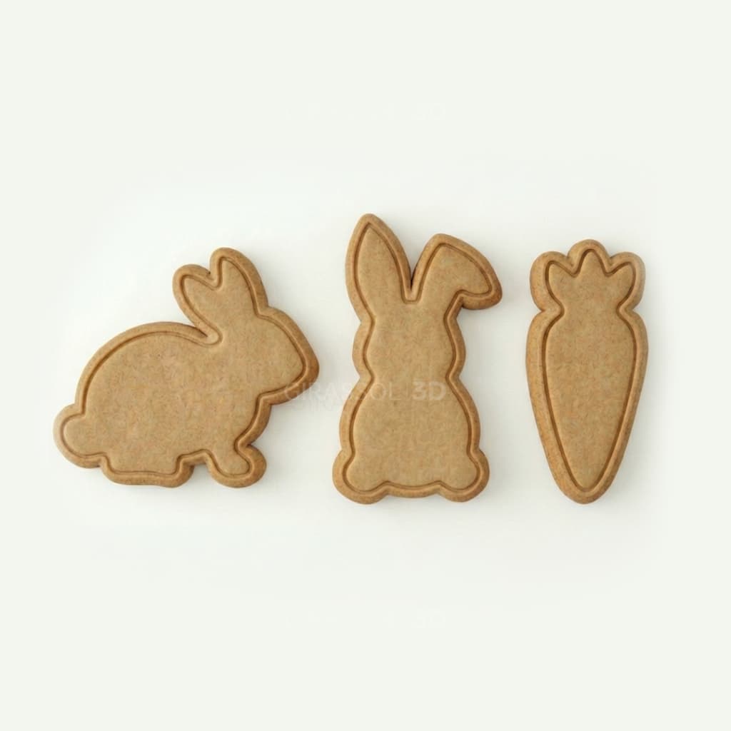 KIT C/3 CORTADORES DE BISCOITO PÁSCOA MARCADOR DE MASSA COOKIE COELHO OVO