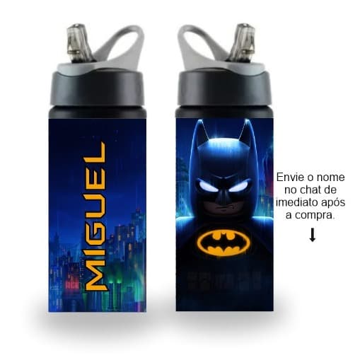 Garrafa Batman de Alumínio/Squezee 600ml - Personalizada com Nome
