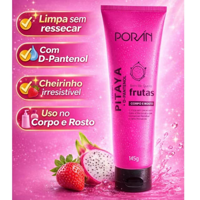 Sabonete Facial e Corporal Pitaya com D-Pantenol 145g – Limpa, Hidrata e Perfuma | Porán