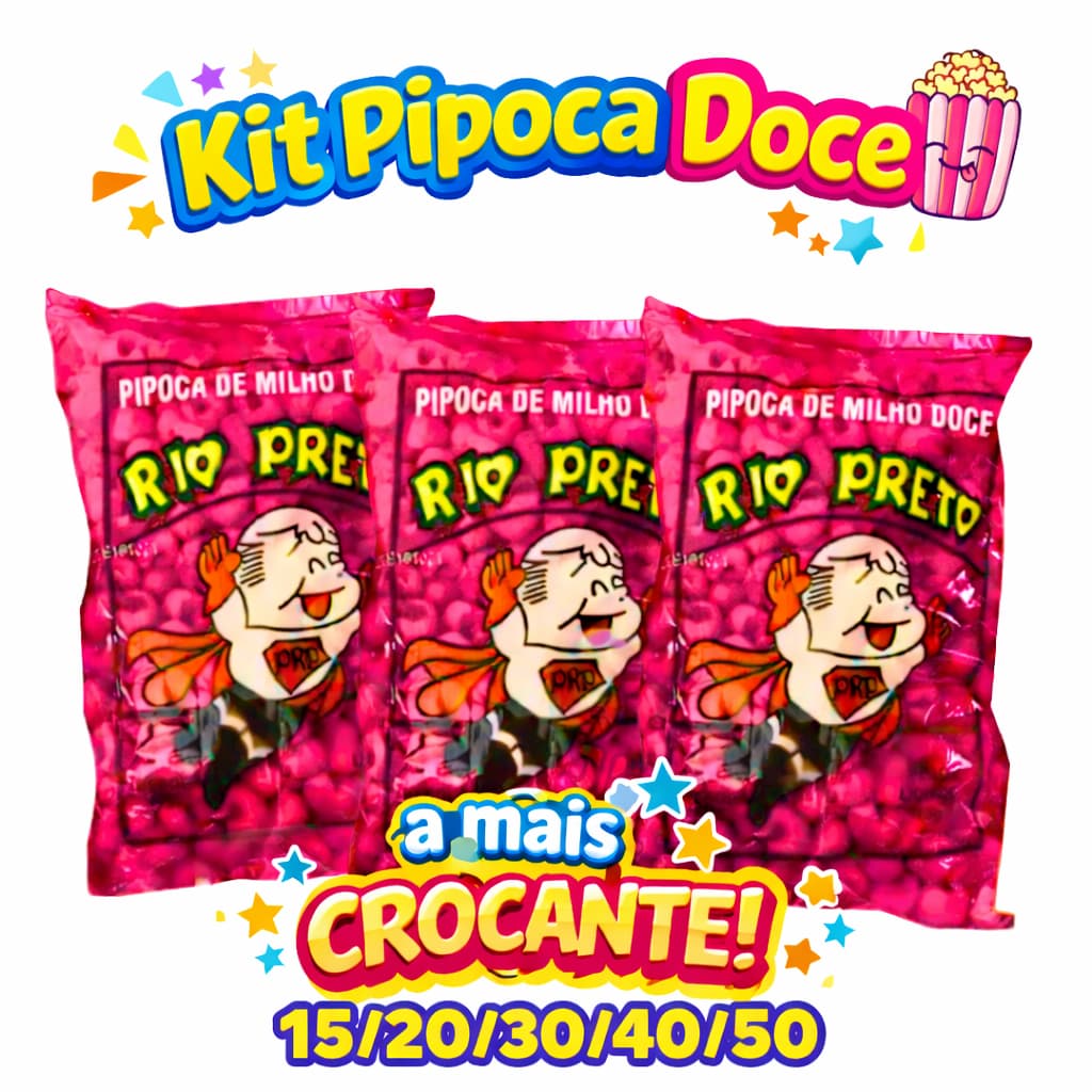 KIT 15/20/30/40  Pipoca Doce Rio Preto Kit 20 g/Dia das Crianças/Doces/Festa Junina Aniversario Infantil