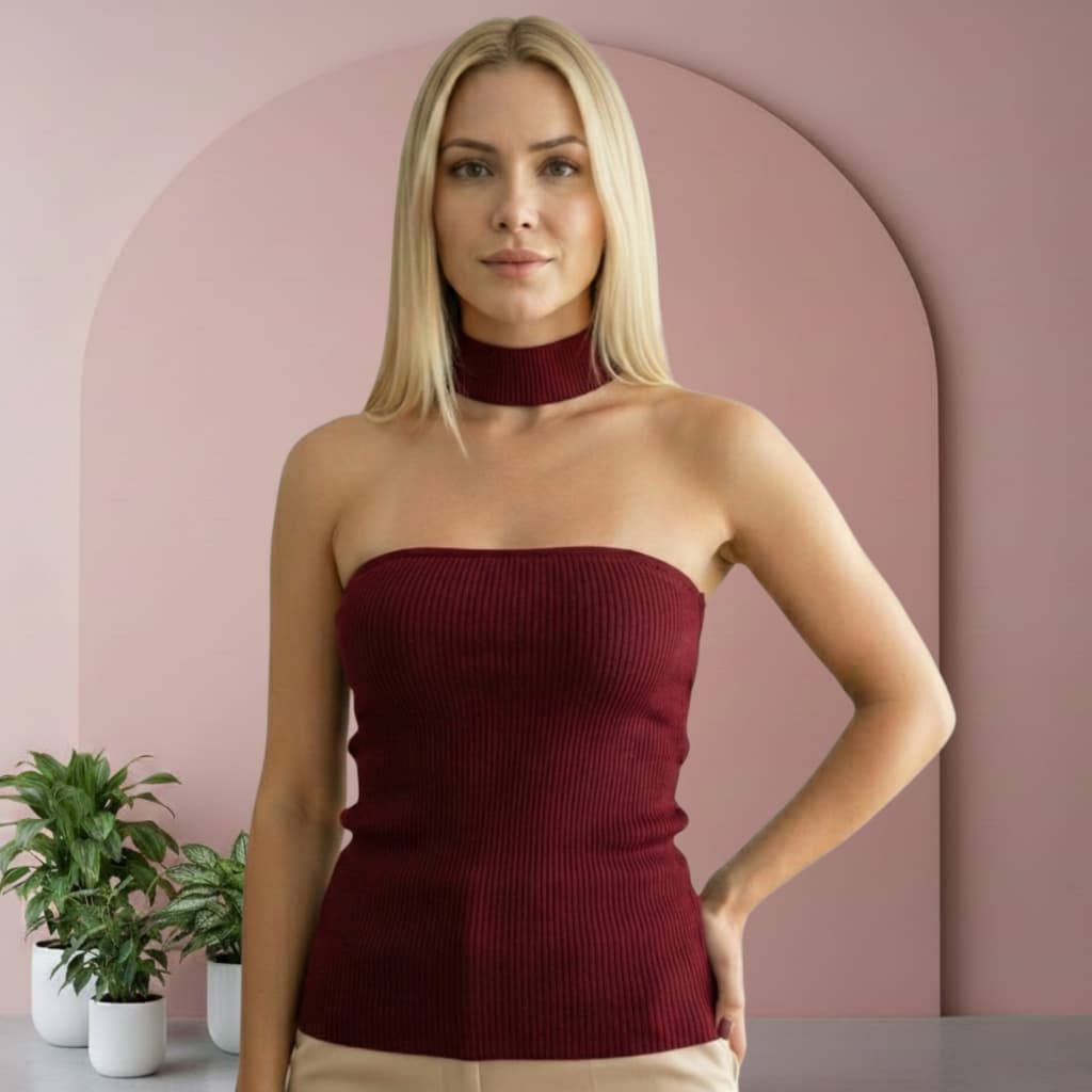 Blusa Feminina Ajuste Perfeito Canelado Bojo Premium Tomara Que Caia Top Tube Gola Choker Original
