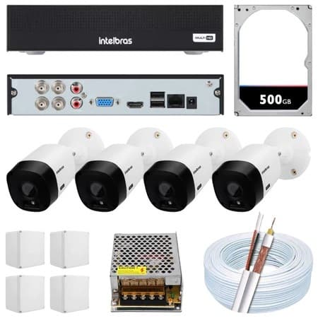 Kit 4 Câmeras Monitoramento Intelbras Dvr 4ch Hd 500g Para Loja ou Para Casa