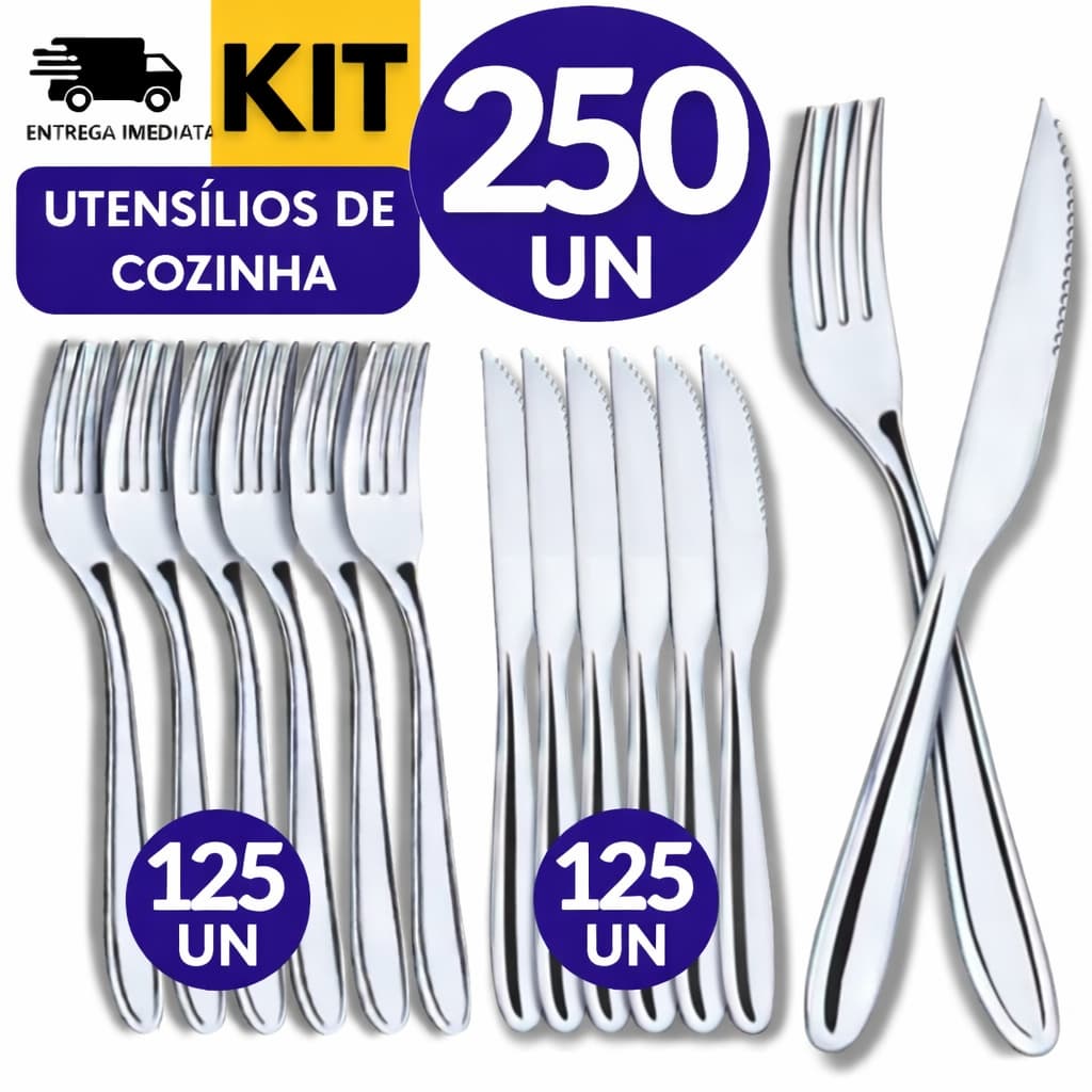 COMBO TALHERES INOX 250 PEÇAS - 125 GARFOS 125 FACAS - RESISTENTE E EKEGANTE