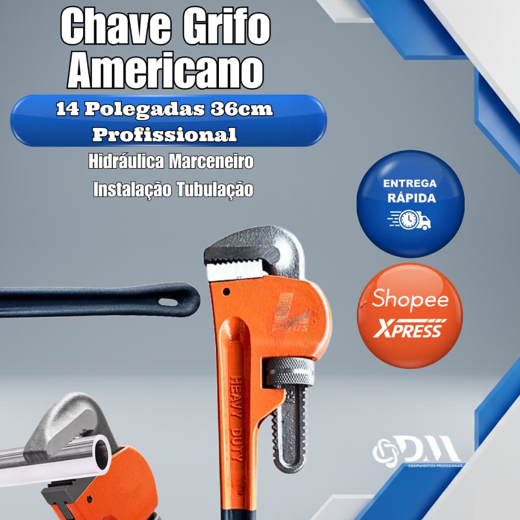 Chave Grifo Americano 14 Polegadas 36cm Hidráulica Marceneiro Instalação Tubulação Profissional