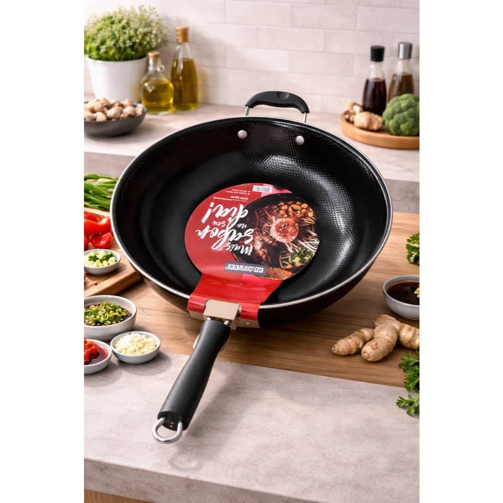 Frigideira Wok Fratelli 34cm Preto - Antiaderente não gruda frango carne óleo ovo FIT prática