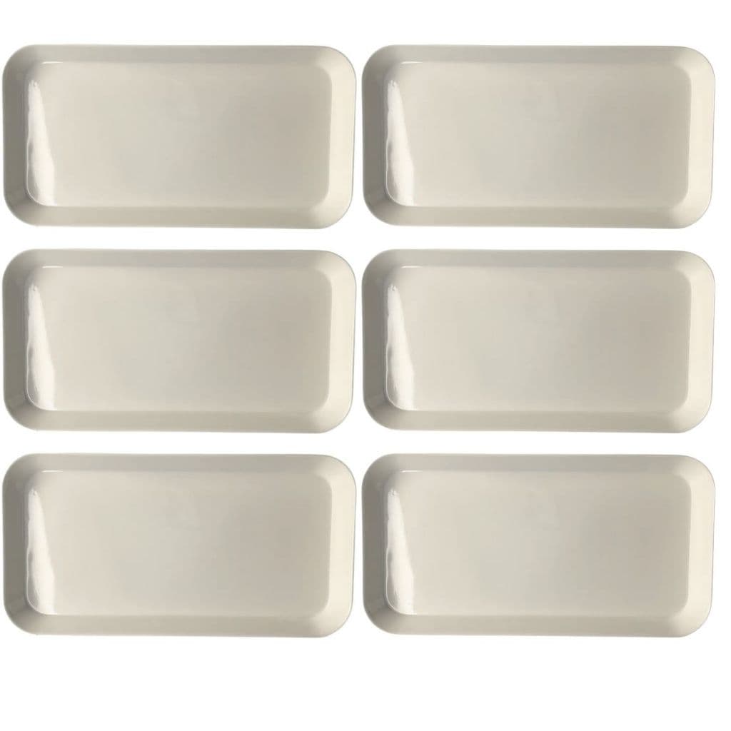 Kit 6 Bandejas Travessa Buffet Retangular Melamina 31x16cm Branco