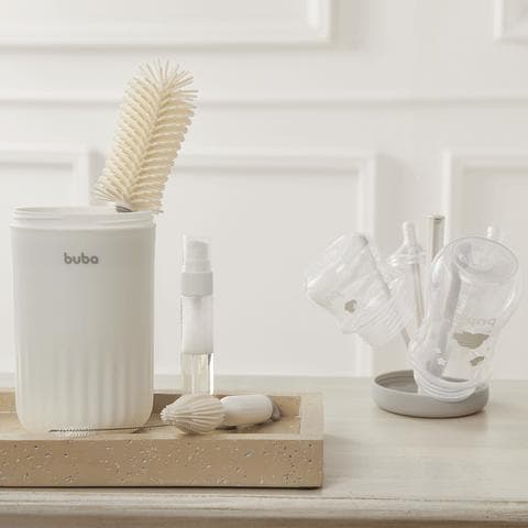 Kit Portátil de Limpeza para Mamadeira Buba – Escovas + Estojo Compacto para Viagem