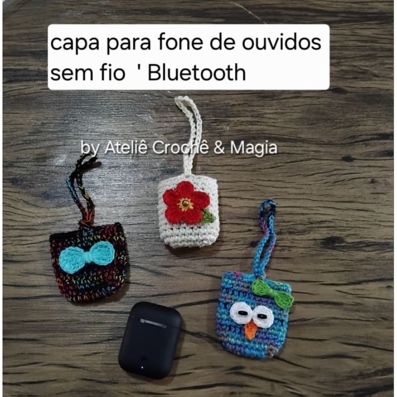 Porta fone de ouvido de crochê, case, bolsinha
