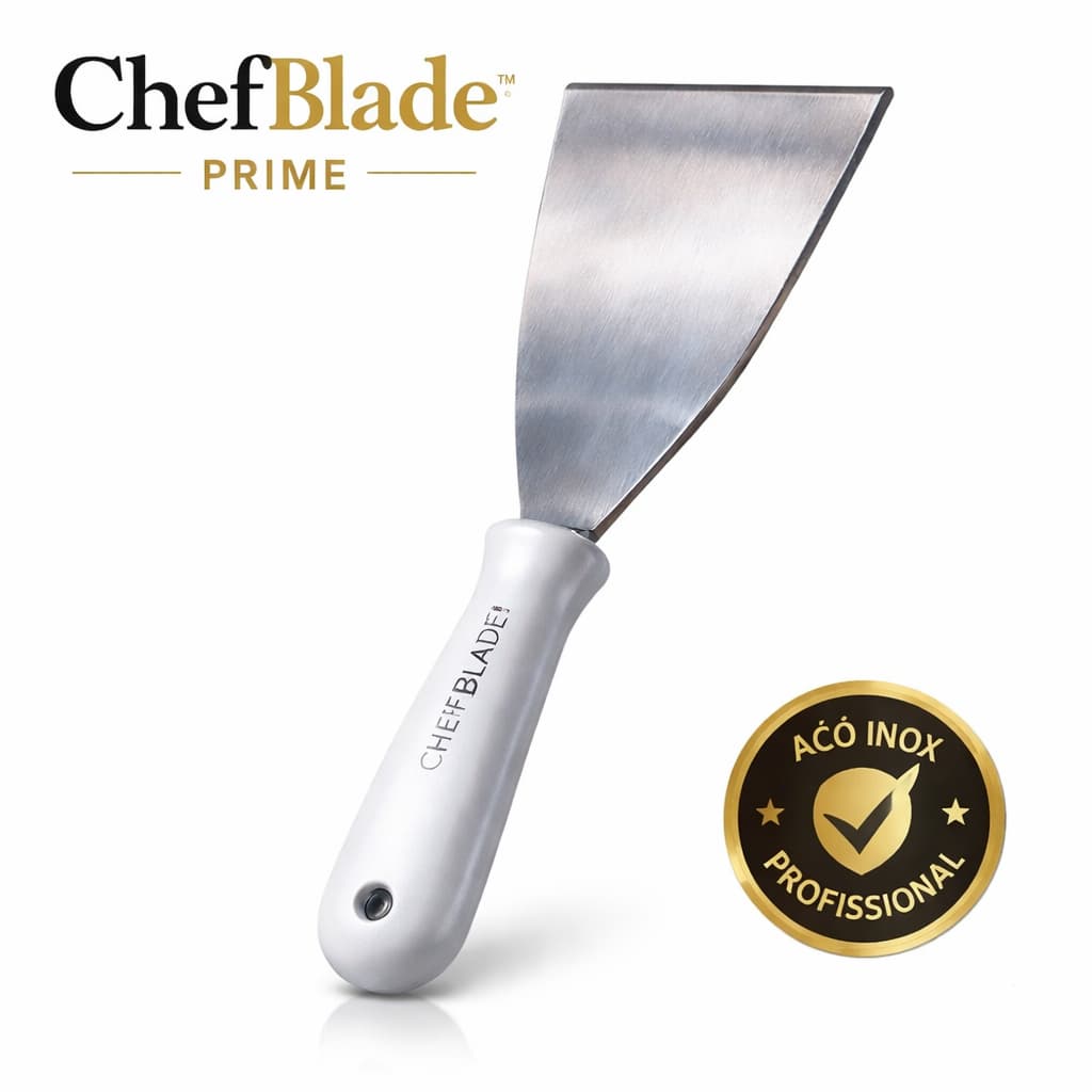 Espátula Reta Inox 5 Profissional ChefBlade Prime  Espátula de Cozinha Aço Inox Durável para Hambúrguer, Massas e Con