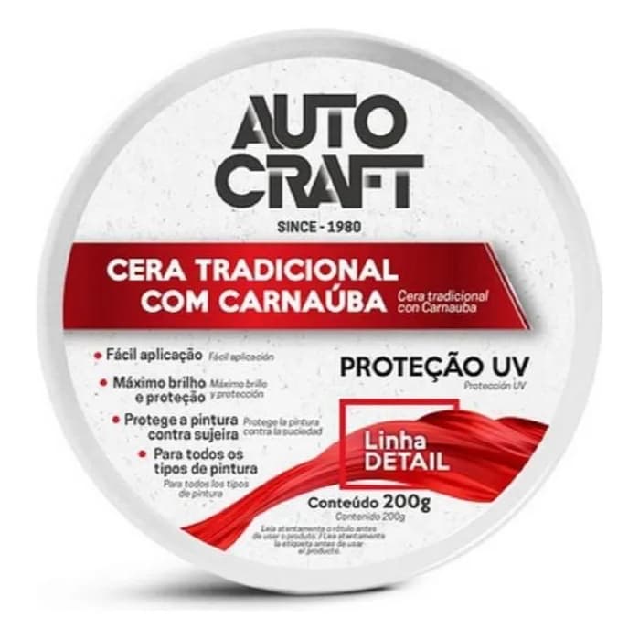Cera Automotiva Auto Craft em Pasta 200g Proteção UV e Brilho com Carnaúba Concentrada