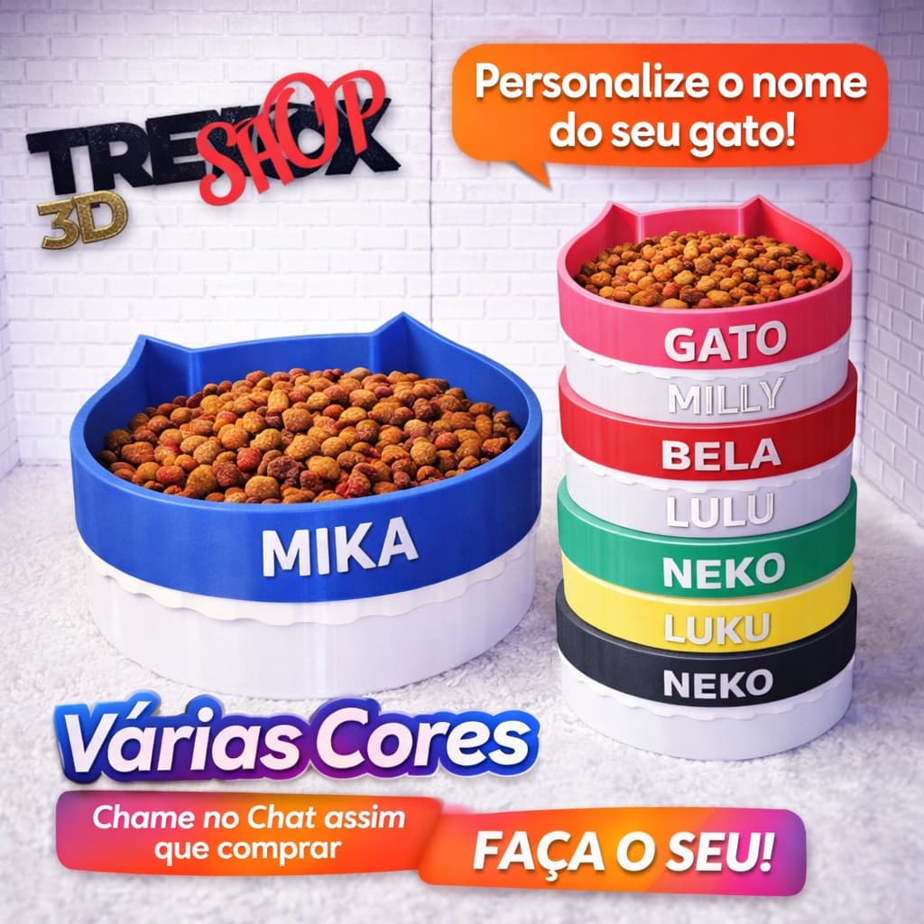 Tigela de Comida para Gato Personalizada com Nome do Seu Pet Comedouro Pet tigela, personalizado, nome do pet, gato, pet