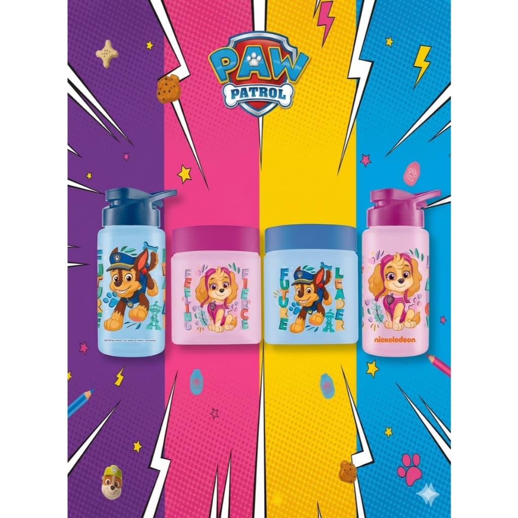 Kit Lancheira Patrulha Canina Chase Skye | Squeeze garrafinha 500ml + Pote 550ml - Escola, Creche