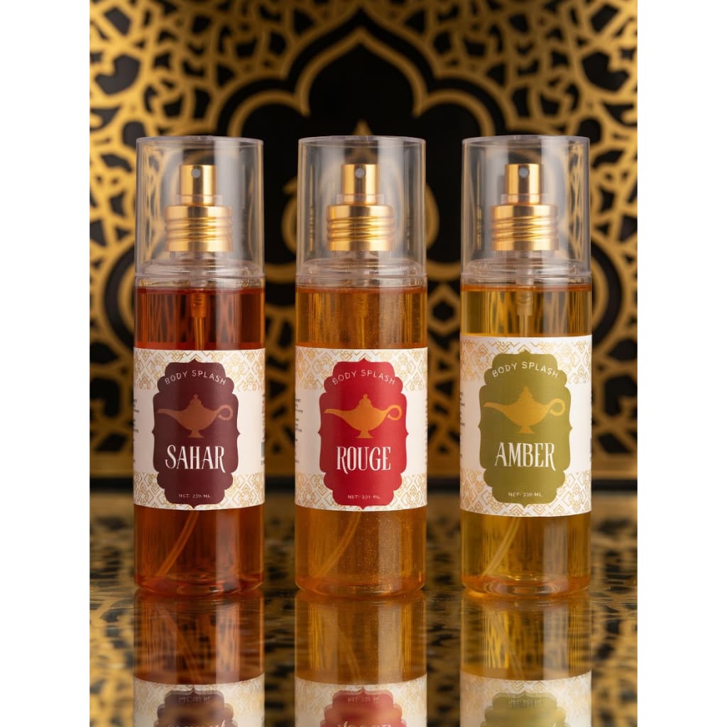 Perfume Árabe Body Splash com Brilho- Sahar, Rouge e Amber