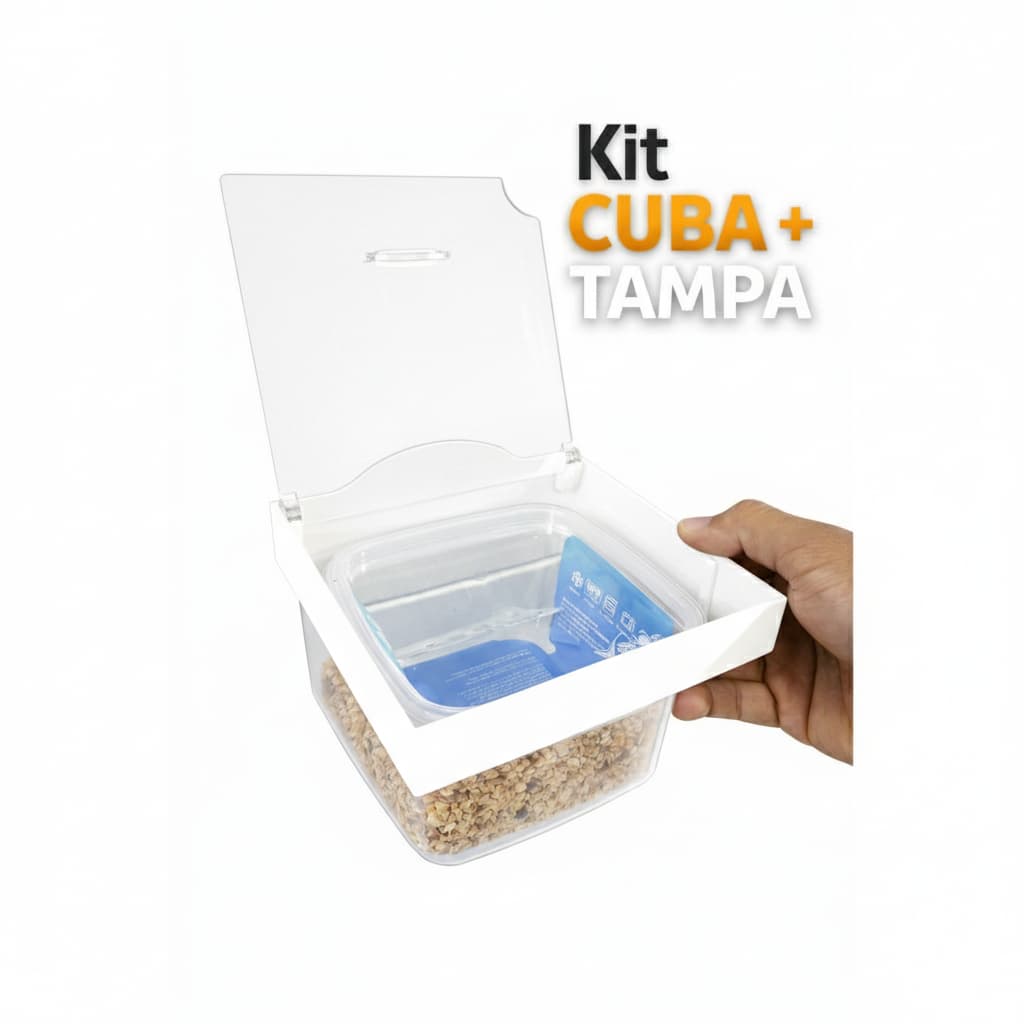 Kit Cuba + Tampa Branca Pequena Acrílica para Acompanhamentos de Açaí complementos