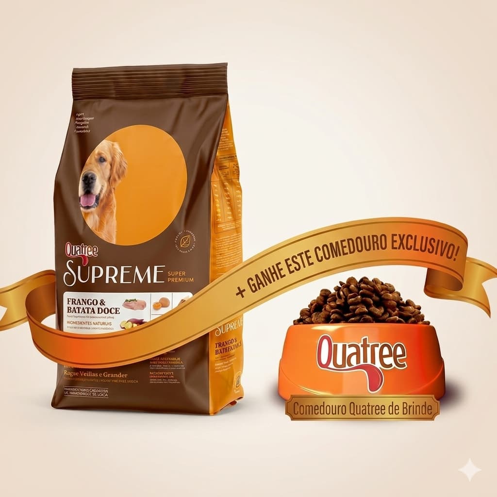 Ração Quatree Supreme Para Cães Adultos Raças Médias e Grandes15kg + Brinde