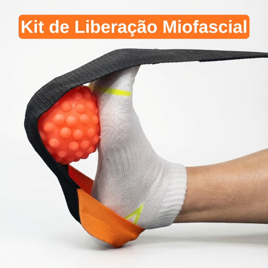 Kit Liberação Miofascial Bola Cravo + Faixa Alongamento Fisioterapia Massagem Fascite Dor nos Pés
