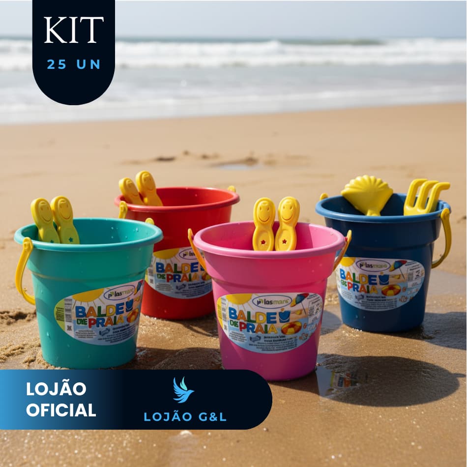 Kit 25 Baldinho Areia Praia Brinquedo Infantil Lembrancinha Festa Aniversário Diversão Verão Rastelo