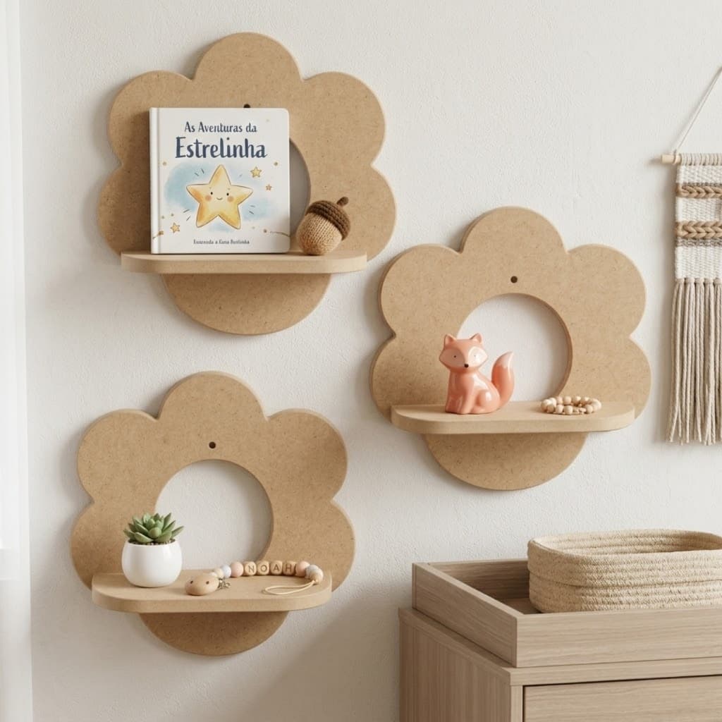 Nicho Prateleira Flor Kit 3 Peças em Mdf - Escolha sua cor