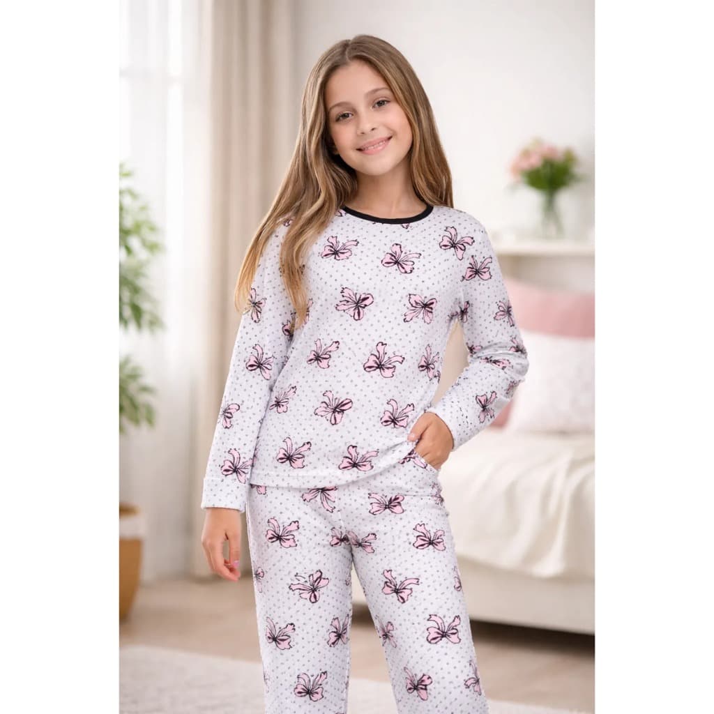 Pijama Infantil  Menina Inverno Plush Manga Longa Soft Quentinho Estampado Sortidos