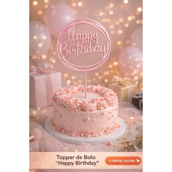 Topo de Bolo Happy Birthday  – Topper Decorativo para Bolo de Aniversário | Várias Cores