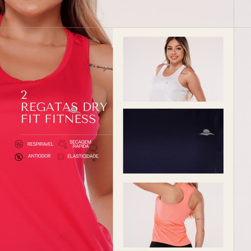 Kit 2 Regatas Dry Fit Fitness Academia