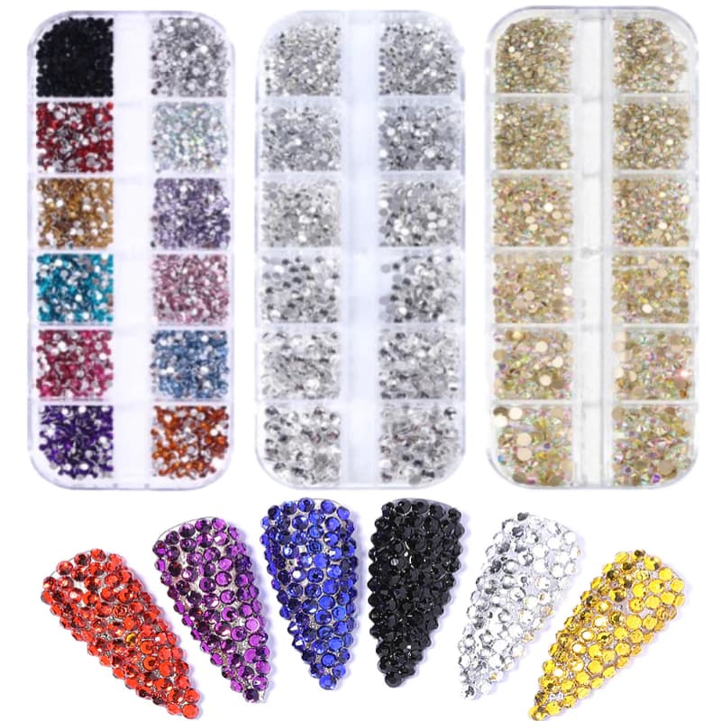 3 Caixas Estojo Strass Colorido Para Maquiagem e Nail Art