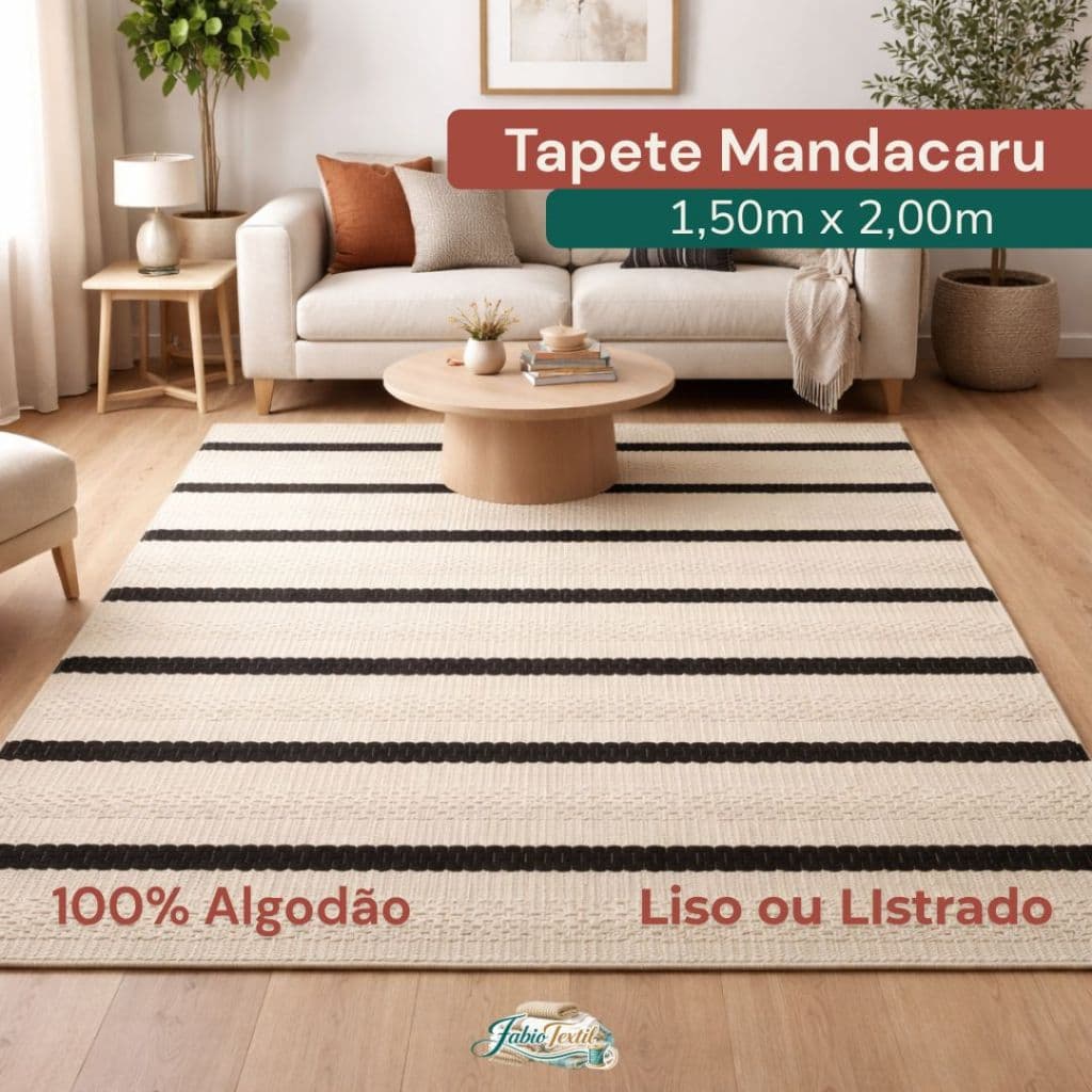 Tapete Mandacaru 150x200cm para Sala Algodão Listrado