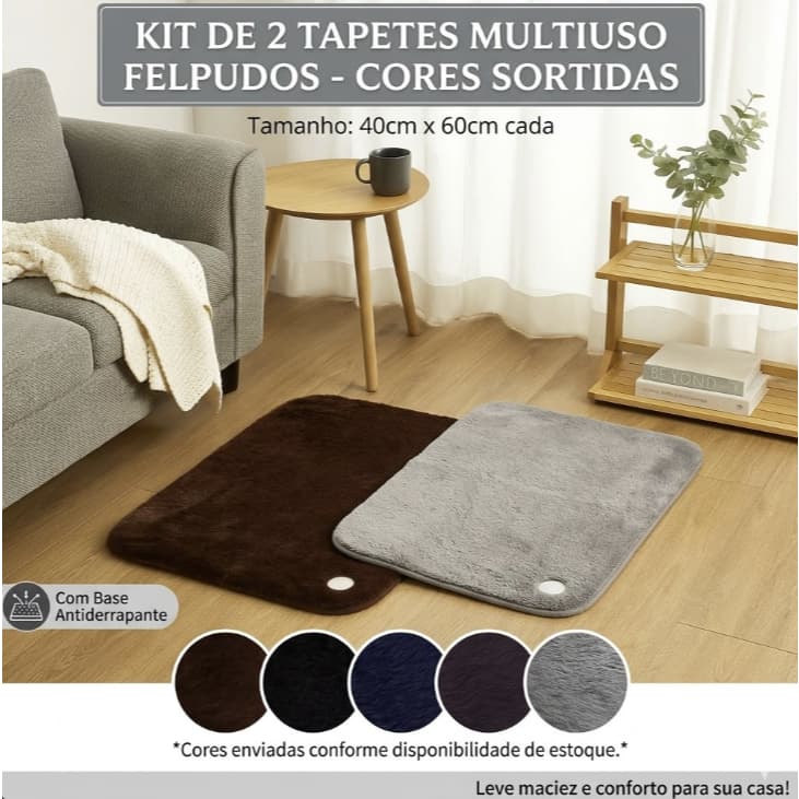 Kit 3 Tapete Felpudo Peludo Macio Antiderrapante 40x60cm Quarto Sala Banheiro Sortido