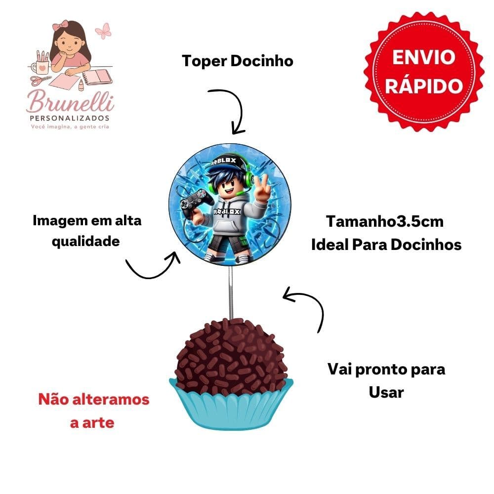Topper para Docinhos Roblox – 25 unidades | Decoração Festa Infantil