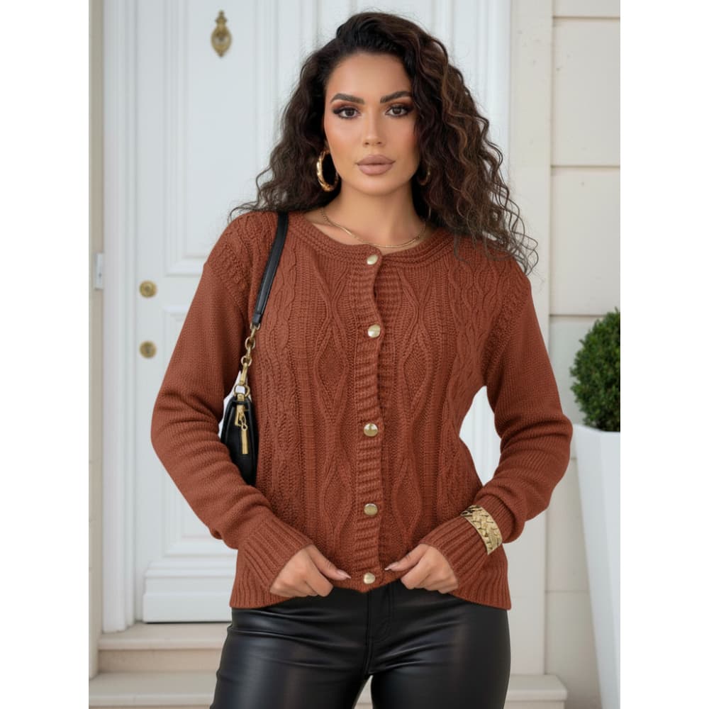 Cardigan Feminino Casaco Tricot Texturizado Botões Elegante Confortável Inverno