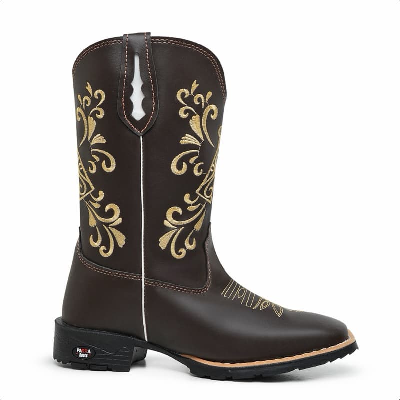 Bota Botina Feminina Texana Cowboy Country Bordada Nossa Senhora Bico Quadrado