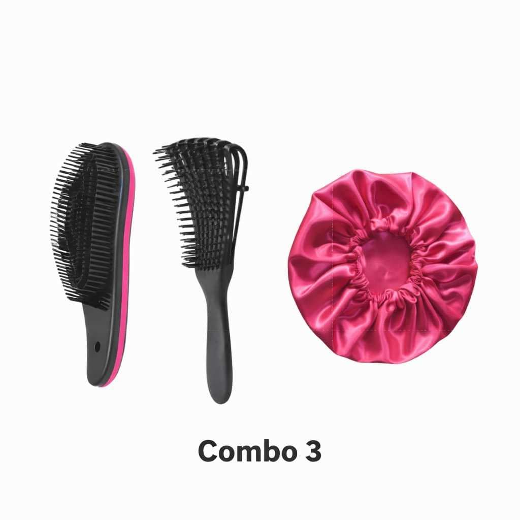 Combo 3  Escova Mágica , Escova Raquete  e Touca de Cetim