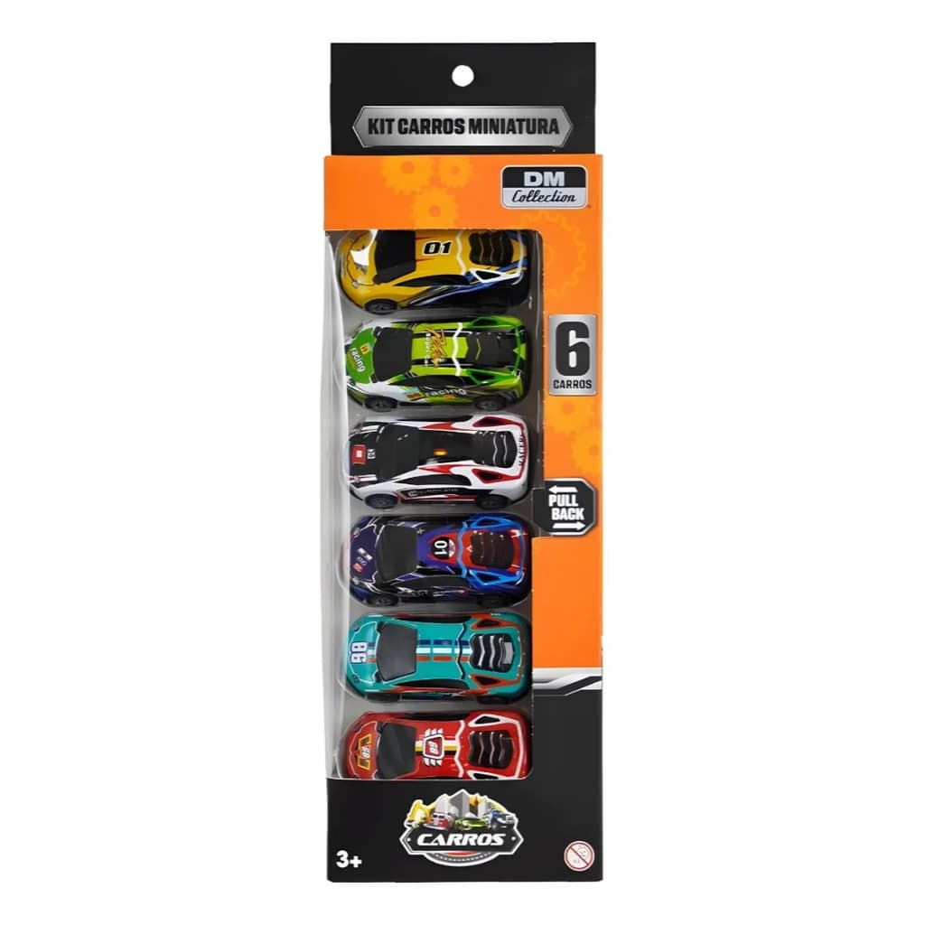 Kit 6 Carrinhos Fricção DM Toys Multicolor Miniatura Escala 1:62