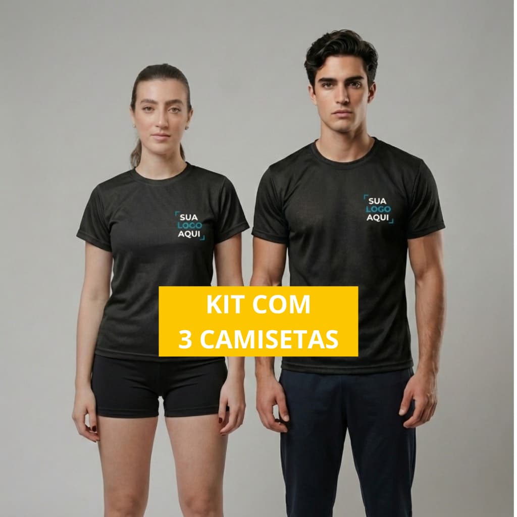 KIT 3 Camisetas DRY FIT Estampadas Personalizadas Com Sua Logo Respirável Térmica UV - LANÇAMENTO